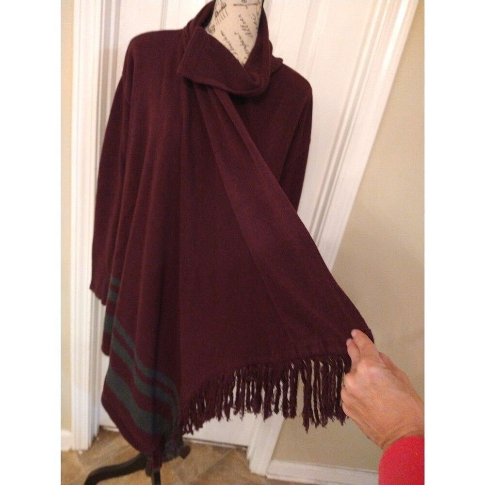 Cabi burgundy fringed cowlneck small sweater Boho Classy Cozy - Picture 5 of 11